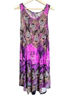 Women’s Sleeveless Peacock Feather Print Boho Summer Dress - (One Size) EUC